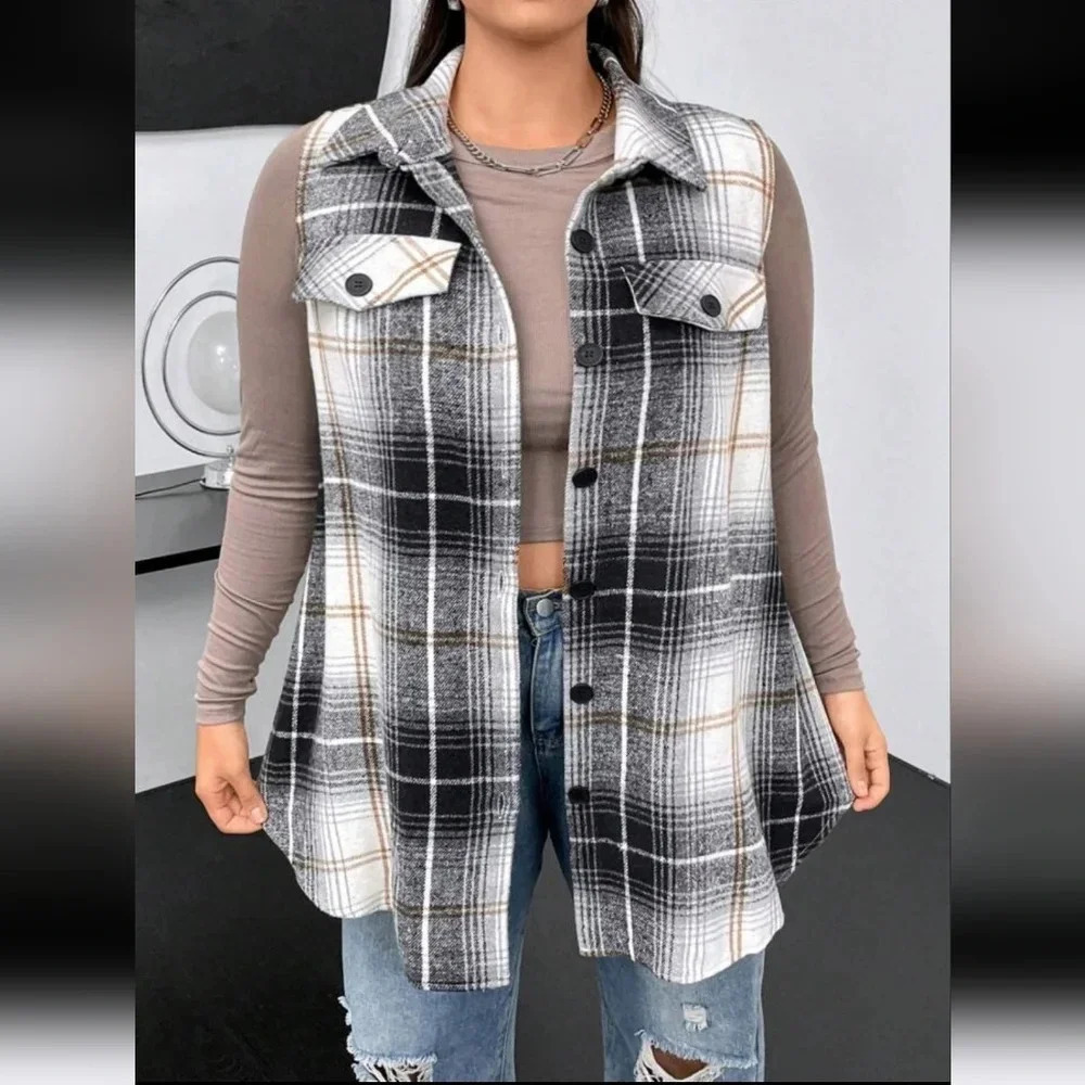 SHEIN Plaid Button Up VEST
